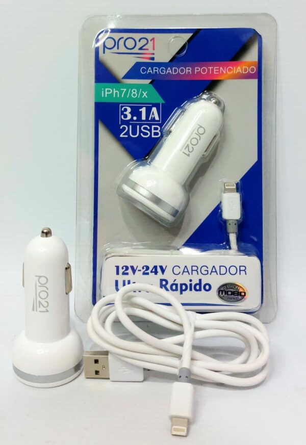 CARGADOR RAPIDO AUTO PRO21 FICHA IPHONE